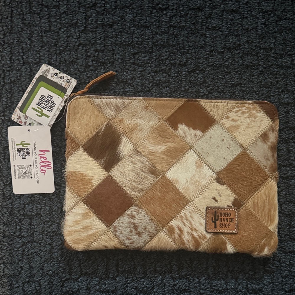 Boho Ranch Large Calfhair Patchwork Clutch Wristlet
